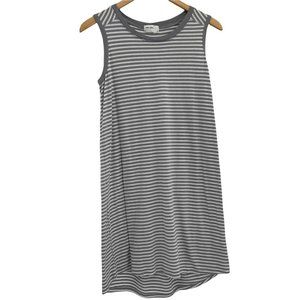 Allen Allen Gray Striped Sleeveless Scoop Neck Jersey Knit Small Tank Dress